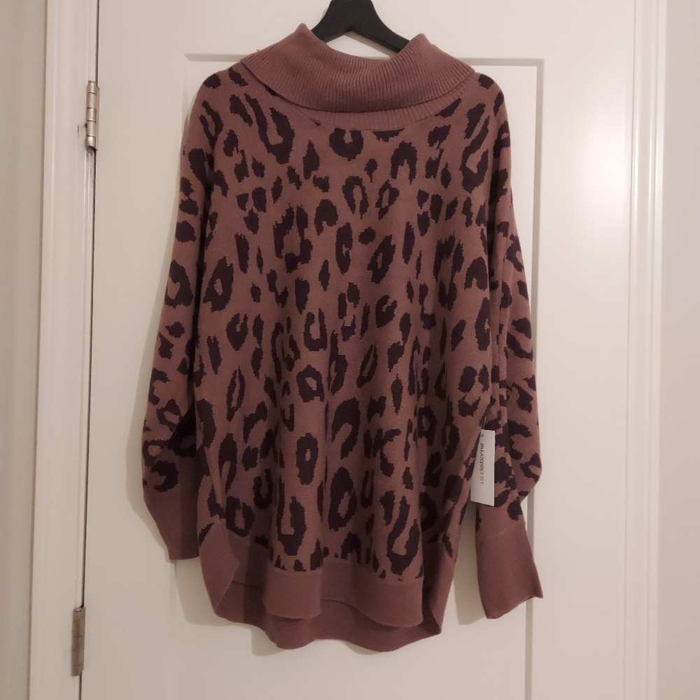 Liz Claiborne XL Animal Print Purple Knit Sweater